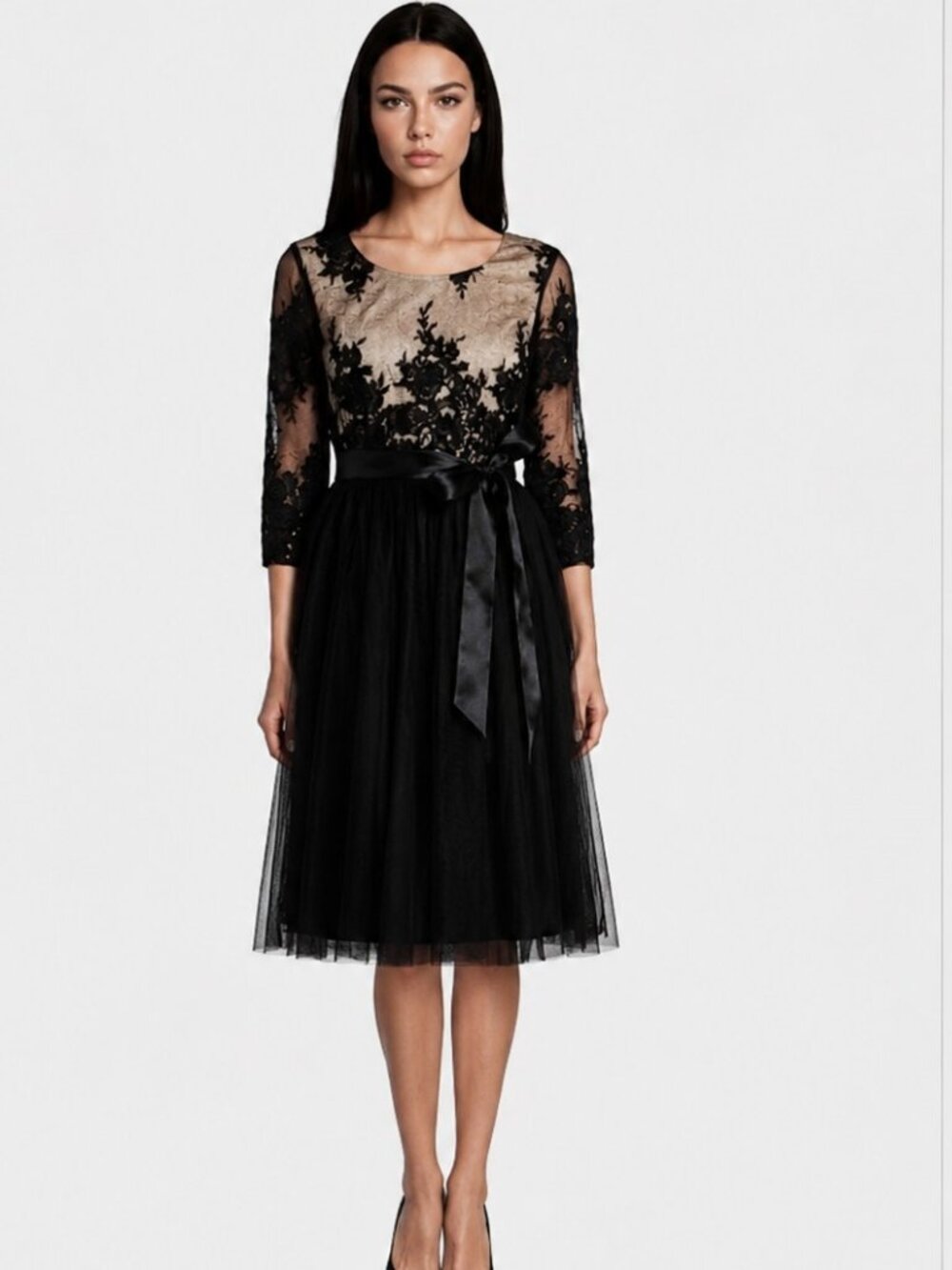 NWOT EY Black & God Lace Sequin Cocktail Tulle Dress Sz 16W